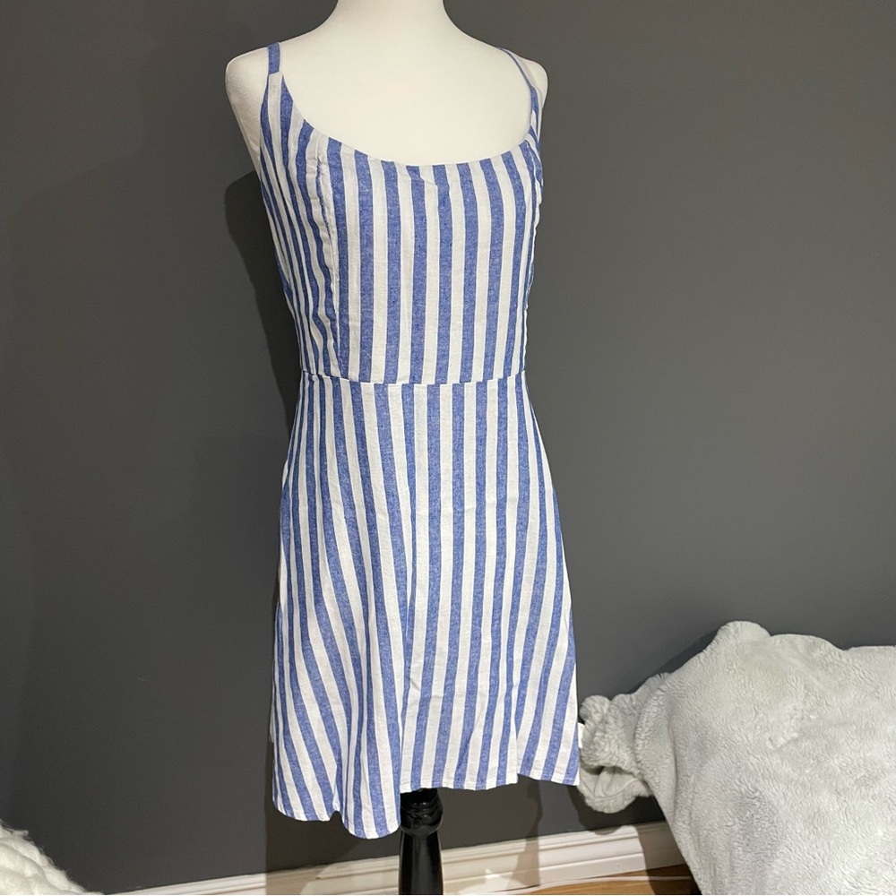 Blue and White Striped Sundress with Smocked back